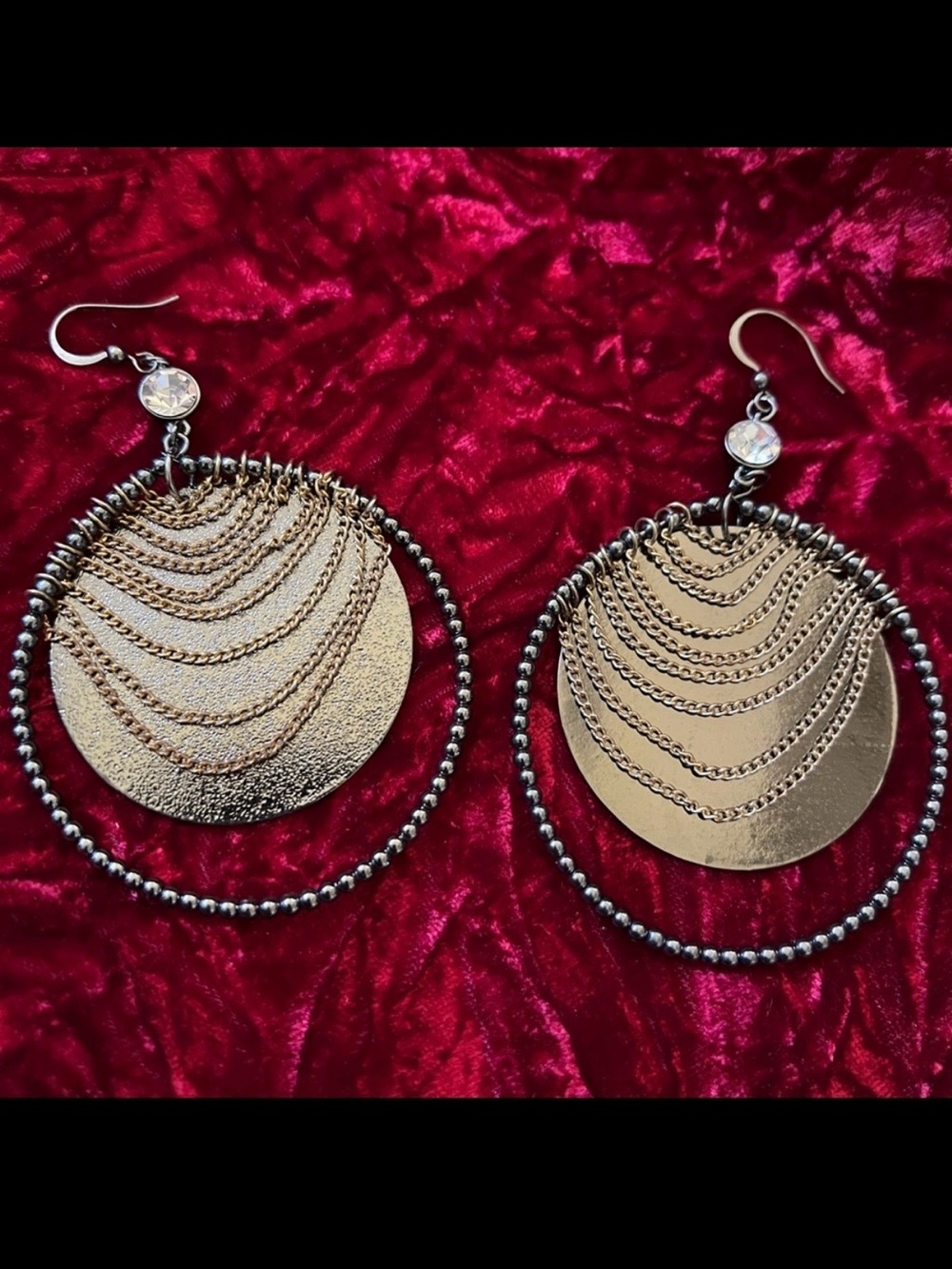 Pewter Hoop Earrings with Gold Chain Detail